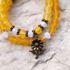 Last Chance Spring inspired Yellow handmade beaded bracelets w/flower charm